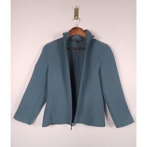 Linda Allard Ellen Tracy 100% Wool Jacket Size 2 Front Zip Teal Blue Green